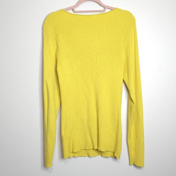 Anthropologie Citron Sweater Ribbed Sweetheart Neck Yellow Bright Fitted XL - Picture 3 of 9